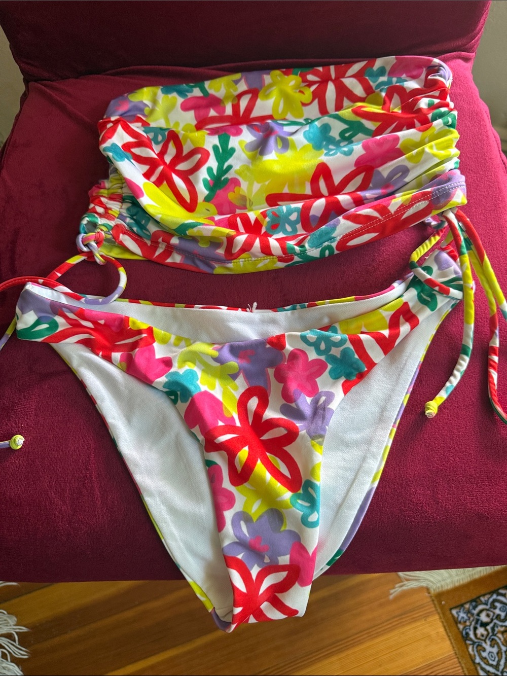Girls Multicolor Floral Tie-Side Bikini Set - Vibrant Floral